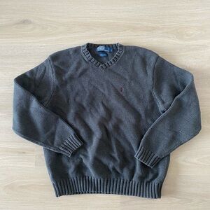 Men's Dark Grey V-neck Ralph Lauren Sweater Size L